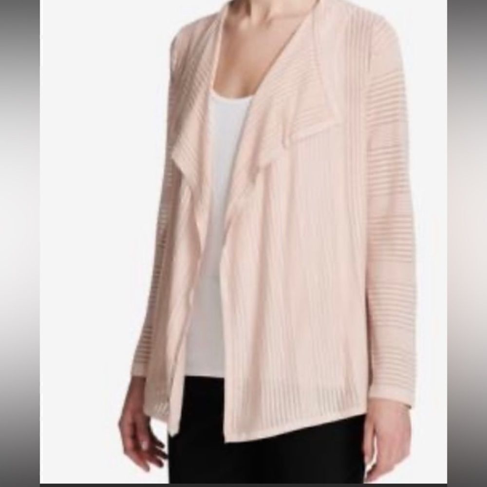 Calvin Klein Open Front Sweater Pink Blush Sheer Cardigan SZ XS